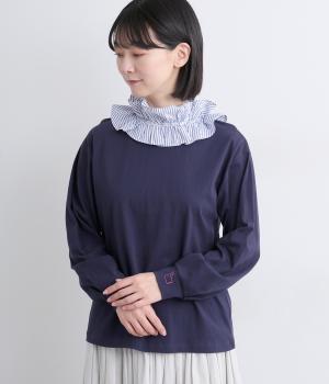 USコットンフリル襟カットソー(ネイビー-F)
