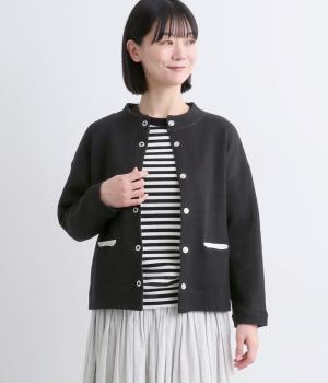 スエット風バックロゴニットカーディガン(ブラック-F)