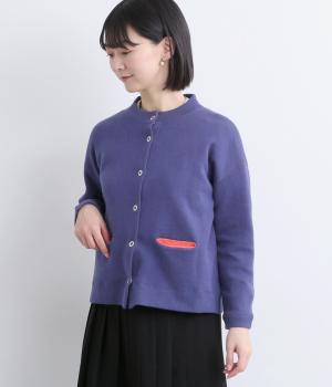 スエット風バックロゴニットカーディガン(ダークブルー-F)