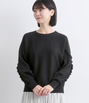 プレーティングドルマンフリルニットプルオーバー(ブラック-F)