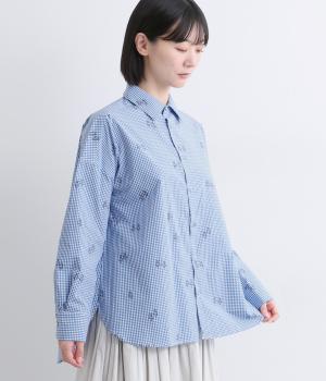 ユーカリプリントオーバーサイズシャツ(ブルーギンガム-F)