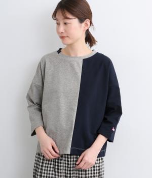 コットン天竺バイカラー7分袖Tシャツ