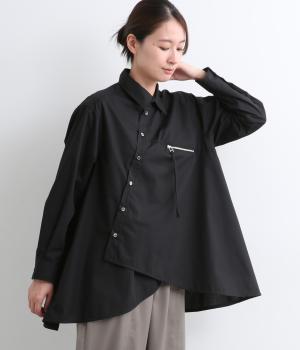 アシンメトリージップシャツ(ブラック-2)