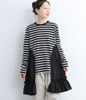 コットンボーダーフリルロンTシャツ