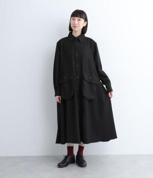 ポリエステルポケットシャツワンピースドレス