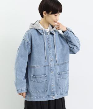 裏毛フード付デニムジャケット