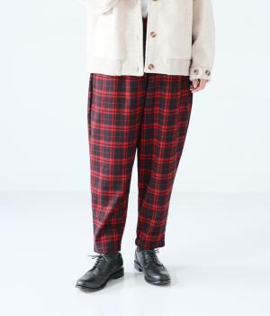 タータンチェック風ライトコクーンパンツ(レッド-F)