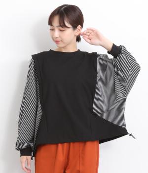 布帛切替ドルマンプルオーバー(ブラック×ストライプ-ONESIZE)