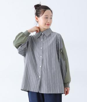 ストライプ/無地切り替えシャツ