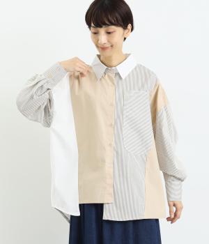 無地ストライプ切替シャツ
