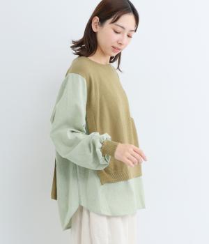 鹿の子布帛切替プルオーバー