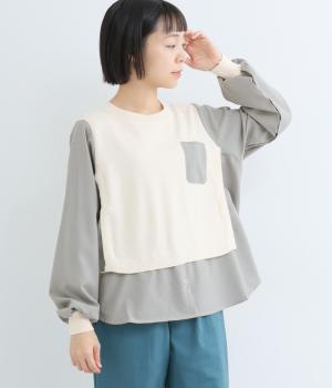 鹿の子布帛切替プルオーバー(オフホワイト-F)