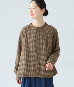 ダブルガーゼリバーシブルギンガムシャツ(ベージュ-F)