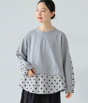 異素材フロッキードット切替プルオーバー(グレー-F)