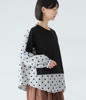 異素材フロッキードット切替プルオーバー(ブラック-F)