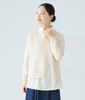異素材ニットレイヤードシャツ