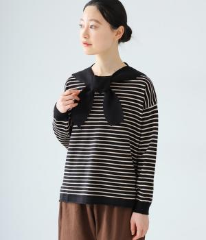 ハイゲージボーダーニットカラー付ボーダープルオーバー