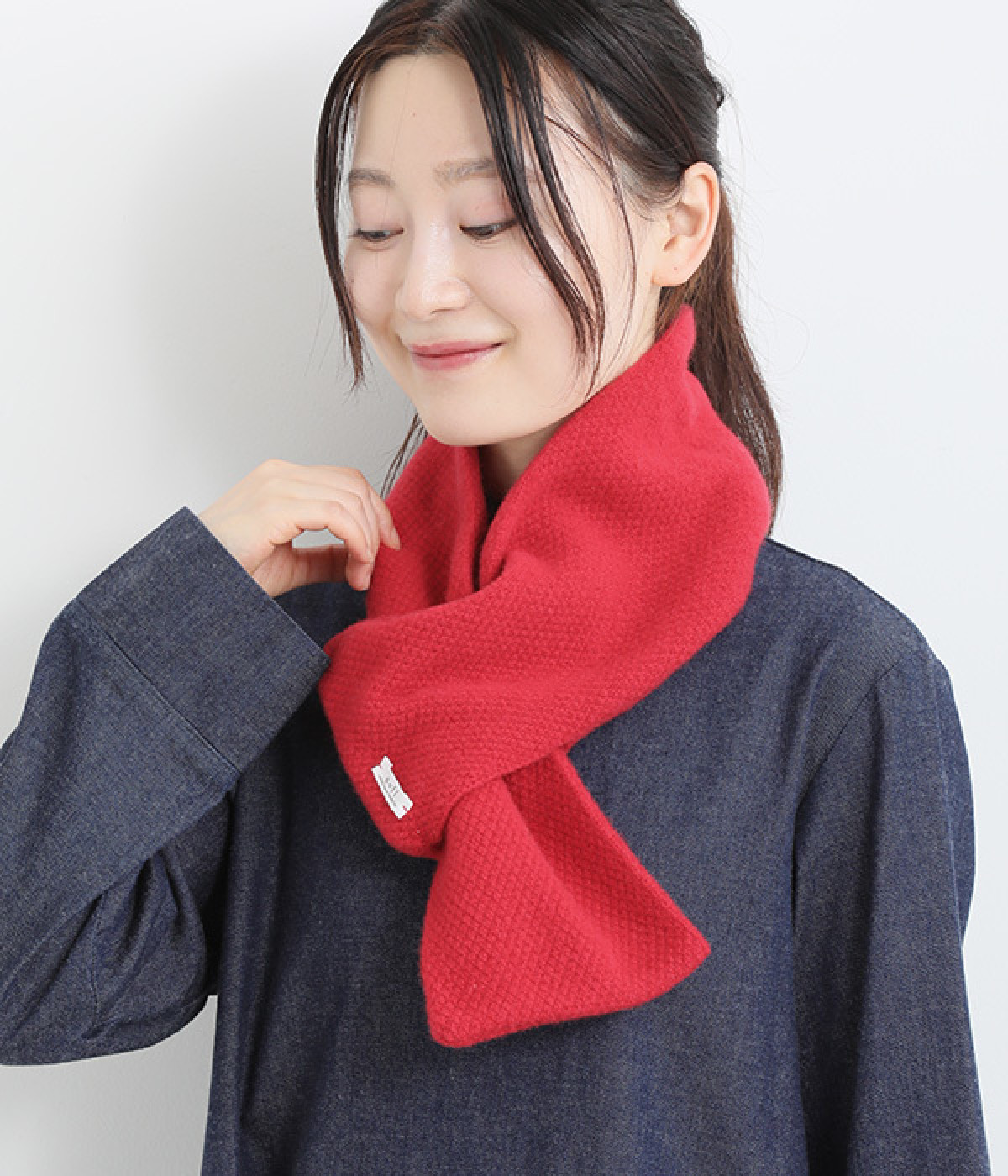 かのこ編み襟巻(レッド-ONESIZE)