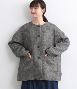 ウールリネンノーカラージャケット(ネイビー-F)