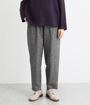 コットンリネン刷毛目チェックパンツ