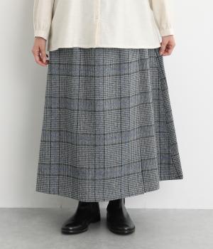 コットンツイードチェックスカート(グレー-F)