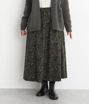 コットンコーデュロイforest柄Aラインスカート(ブラック-F)