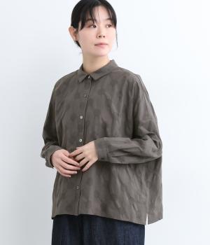 コットンリネンドットジャカードちび襟ブラウス