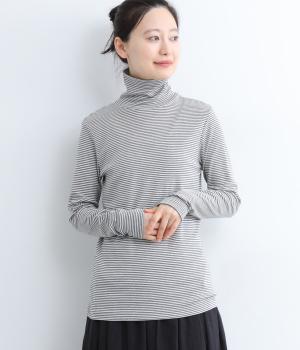 オーガニックフライスボーダーハイネックプルオーバー