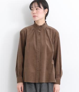 コットンコーデュロイフリルブラウス(ブラウン-F)