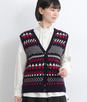 ウールジャカードVネックベスト