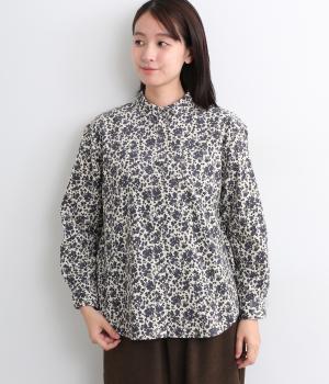 コットンコーデュロイ糸目小花柄ラウンドカラ―シャツ(オフホワイト-F)