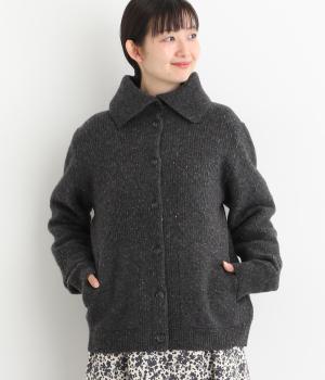 ウールネップ襟付きカーディガン(チャコールグレー-F)