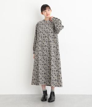 コットンコーデュロイ糸目小花柄ワンピース(オフホワイト-F)
