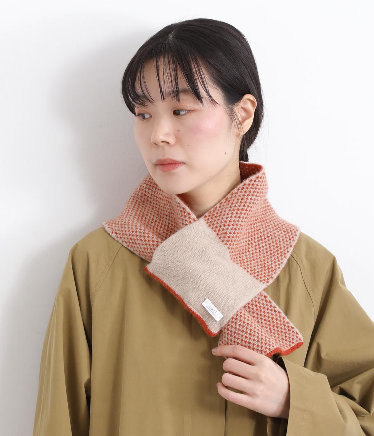 ウールリバーシブルジャカード襟巻(オレンジ-F)