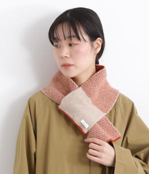 ウールリバーシブルジャカード襟巻(オレンジ-F)