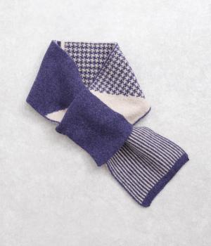 ウールリバーシブルジャカード襟巻(ブルー-F)