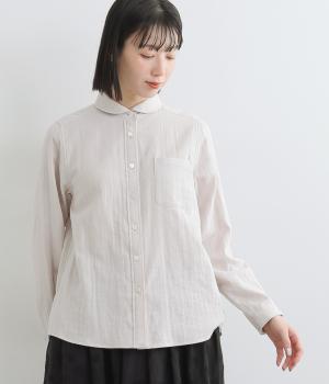 コットンガーゼオリーブオイル仕上げラウンドカラーシャツ