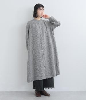 リトアニアリネン千鳥柄前あきタックワンピース