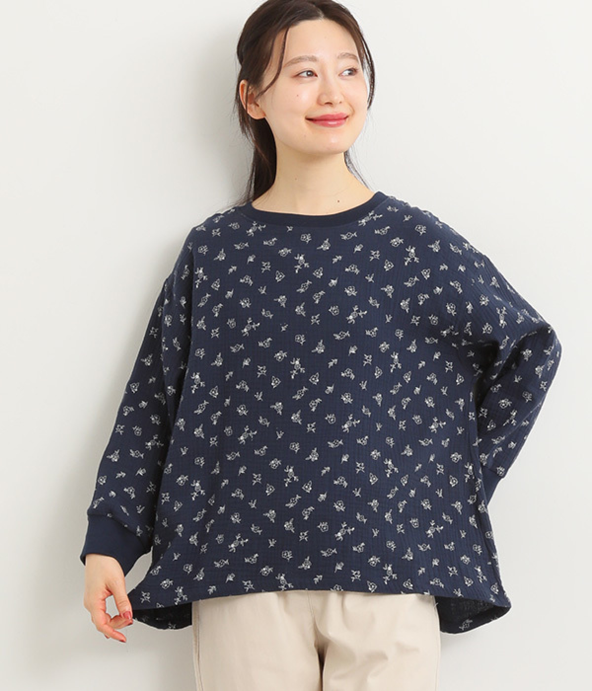 慈雨 花モチーフ コットン ポリエステル 総柄 ブラウン ブルー