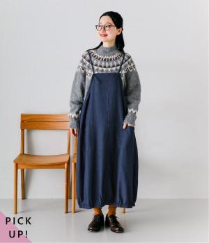 5.4oz布帛デニムエプロンバルーンワンピース