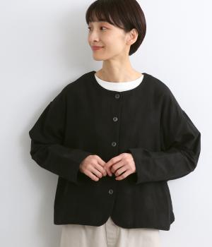 二重織りC/T布帛ジャカードドット柄ジャケット(ブラック-F)