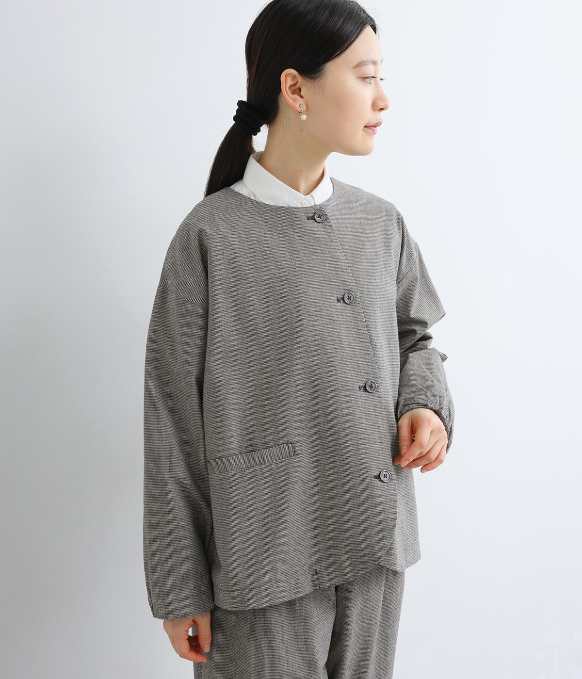 コットンリネンノーカラージャケット(チドリグレー-F)