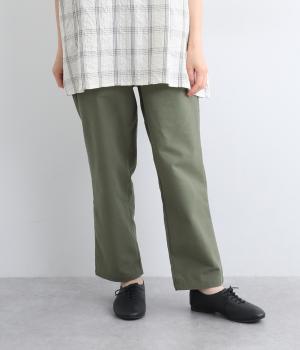 先染めコットンスラブ テーパードパンツ(カーキ-ONESIZE)