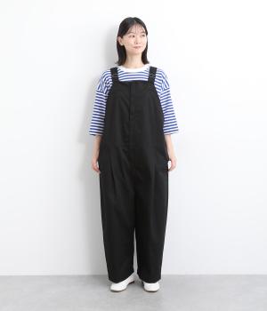 先染コットンツイル無地オーバーオール(ブラック-ONESIZE)
