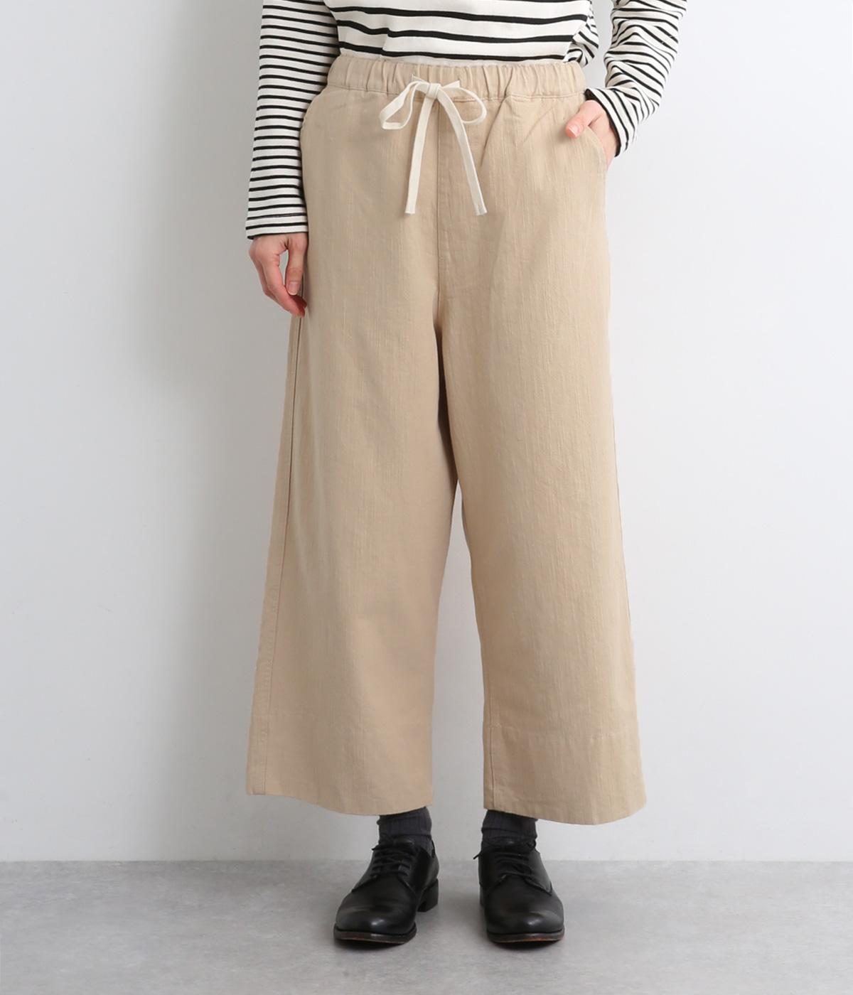 9.3ozタテスラブ入り9分丈ワイドストレートパンツ(ベージュ-F)