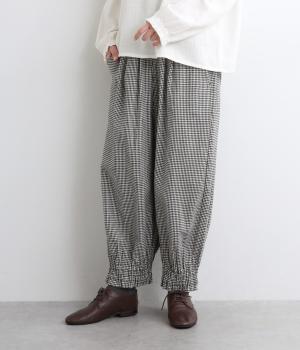 T/R/リネン/Cツイル9分丈裾ゴム入りパンツ(ブラック-F)