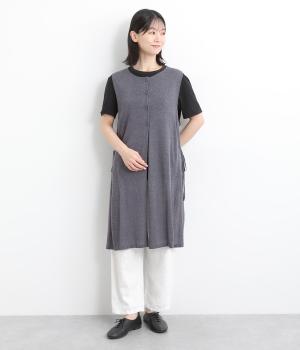 リネン混 薄手ニットベスト(ネイビーグレー杢-ONESIZE)