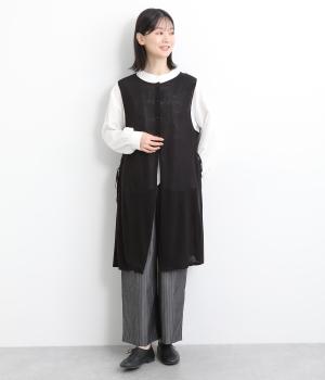 リネン混 薄手ニットベスト(ブラック-ONESIZE)