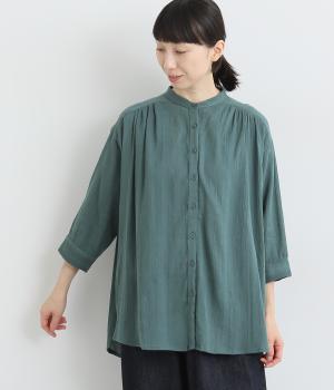 コットン フラワージャカード7分袖ブラウス