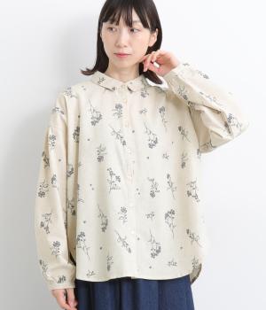 コットンリネン 花柄フロッキーブラウス(アイボリー-ONESIZE)